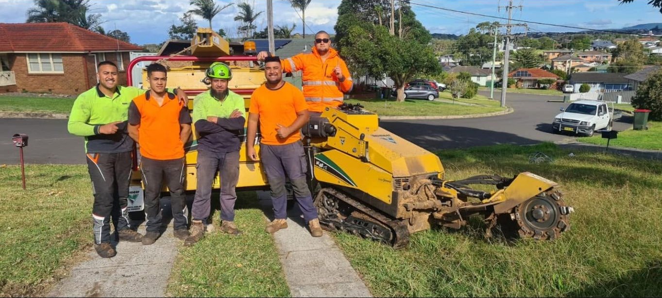 The Green Top Cut crew with their professional stump grinding equipment